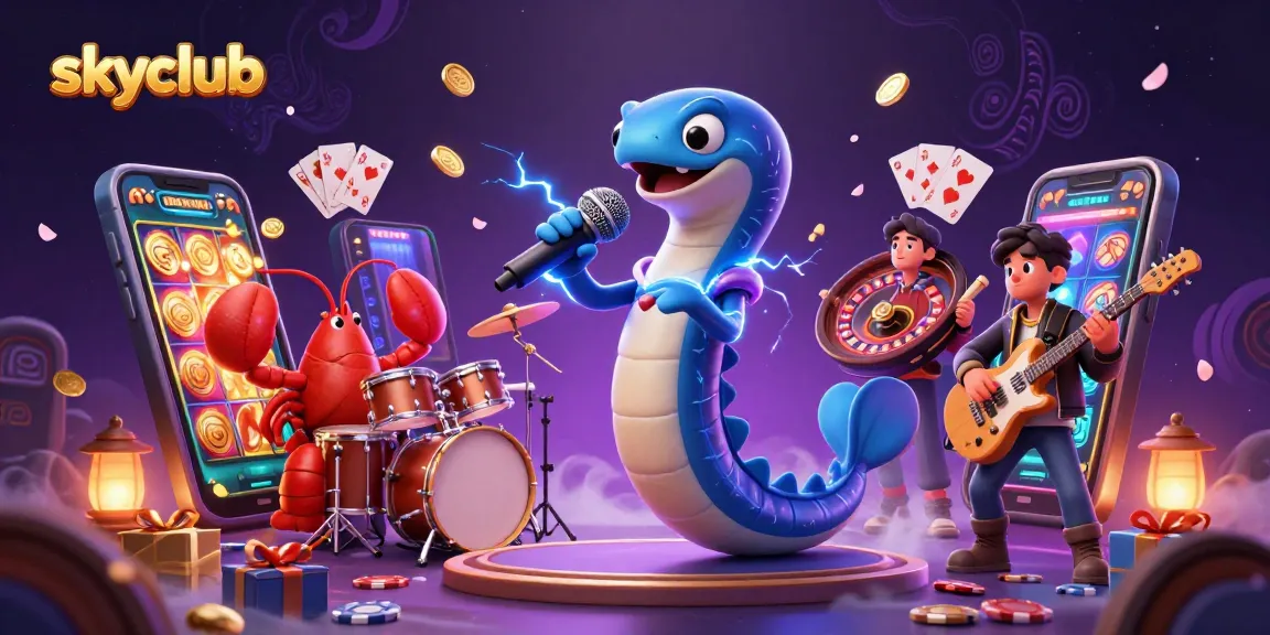 Enjoy high-energy casino fun with skyclub's underwater 3D illustration featuring vibrant characters and exciting game elements.