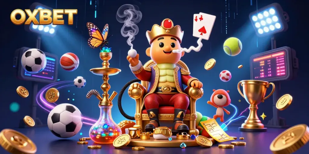 Experience OXBET's casino excitement with dynamic gaming elements and vibrant characters in a detailed scene.