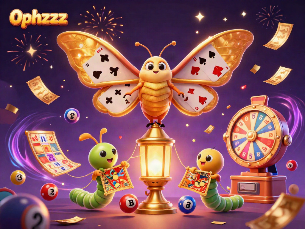 Experience the thrill of 0phzzz with a lively casino scene featuring a vibrant atlas moth.