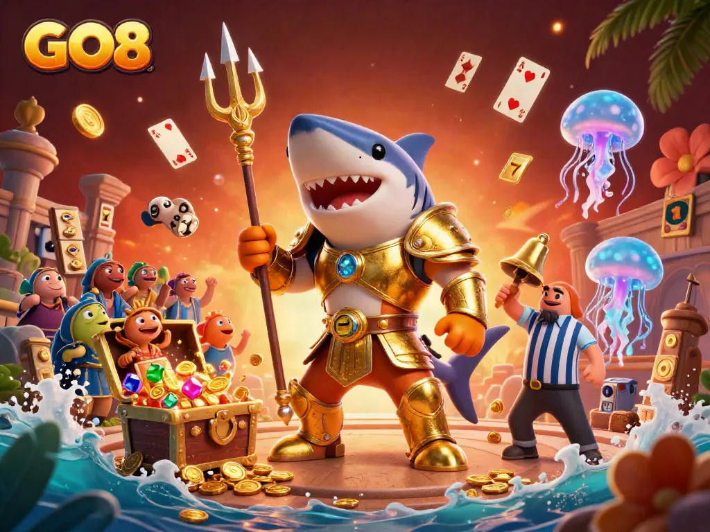 Engage with GO8's thrilling underwater casino scene, featuring vibrant game elements and lively characters.