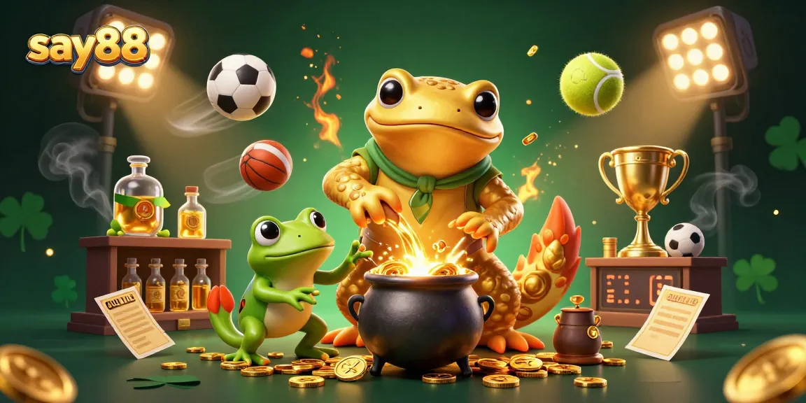 Experience exciting gameplay with Say88 in an ultra-detailed casino scene filled with sports elements and vibrant colors.