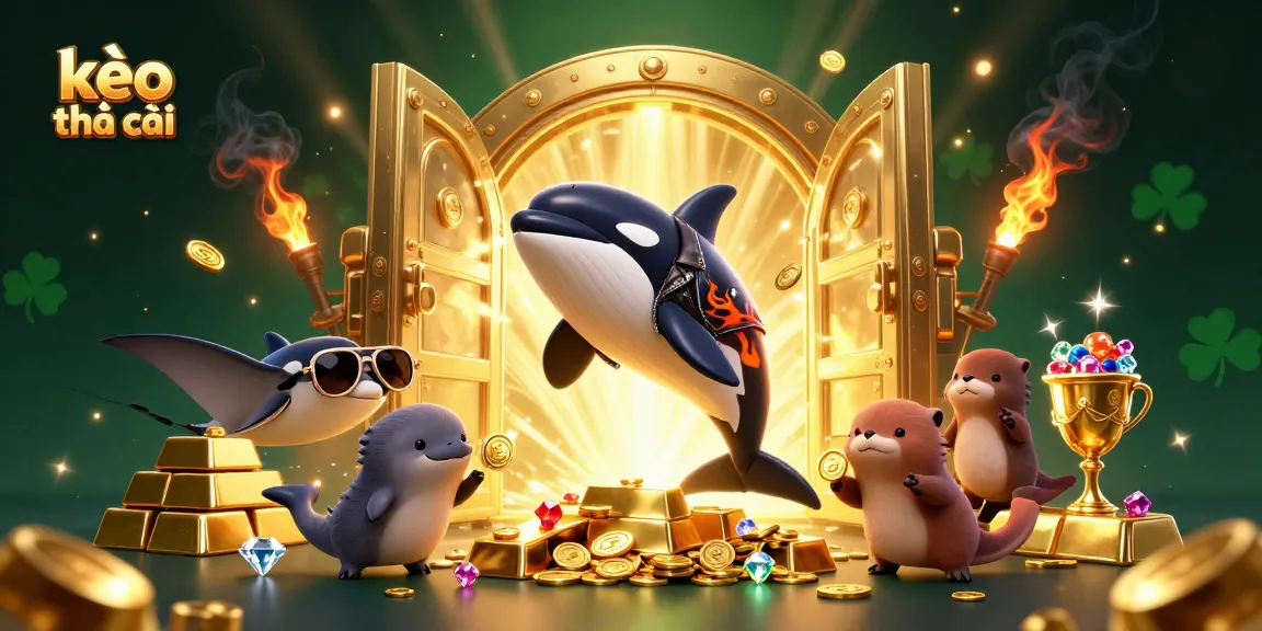 Capture the excitement of kèo nhà cái with dynamic characters and golden treasures in this vibrant scene.