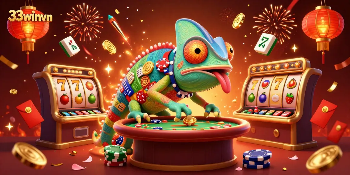 Experience the thrilling games at 33winvn with a vibrant casino illustration showcasing lively elements.