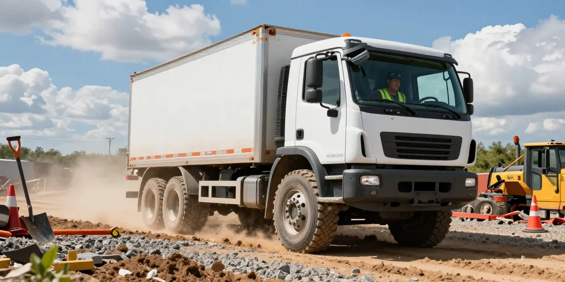 Commercial truck on rugged terrain with Double Coin RR99 tires showcasing durability and performance in mixed service conditions.