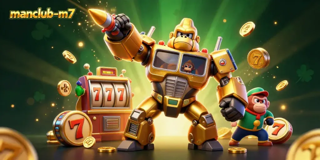 Engage in thrilling play at manclub-m7 with a vibrant gorilla mech and thematic slot elements.