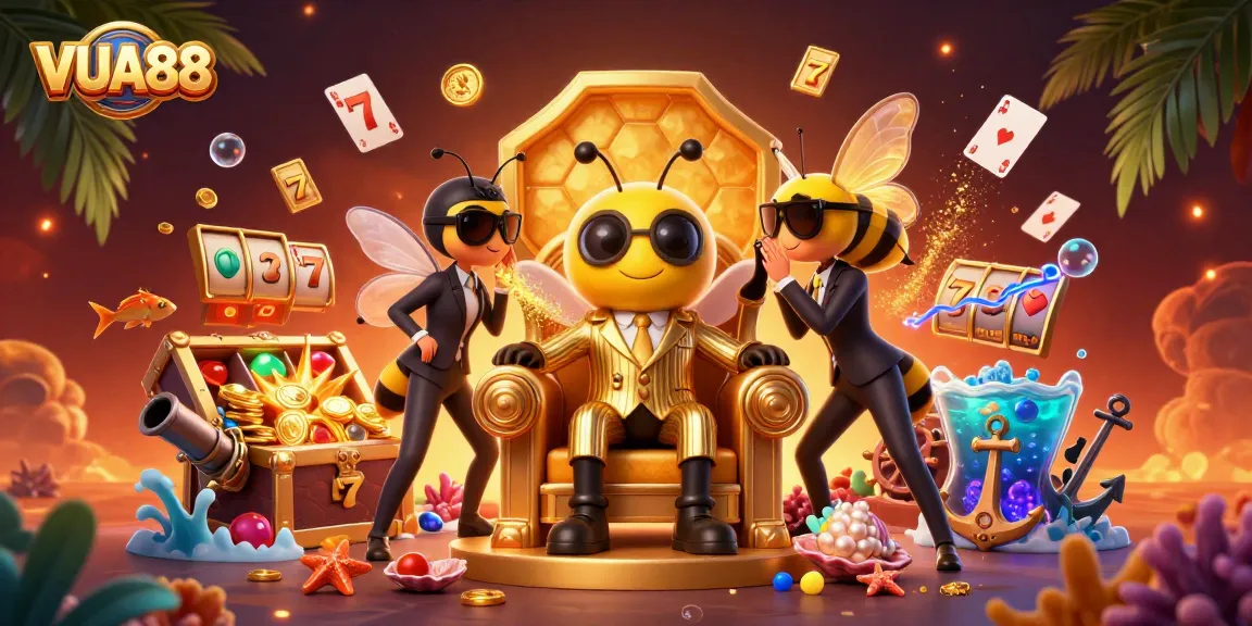 Engage with VUA88’s vibrant casino world, featuring a bumblebee mob boss in a lavish scene.