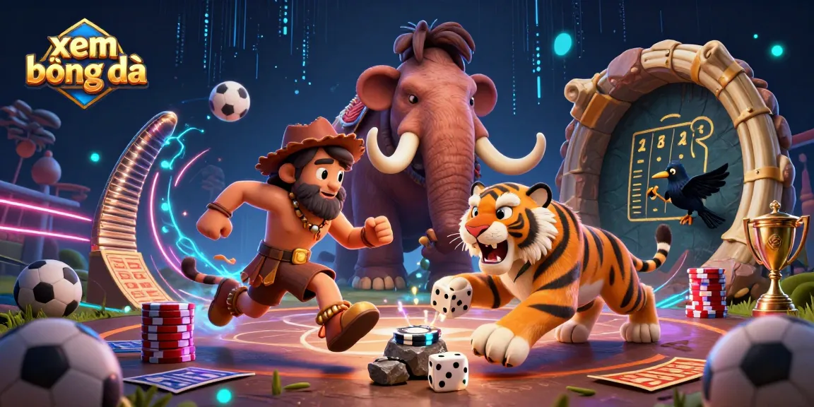 Xem bóng đá at a prehistoric casino featuring dynamic sports elements and vibrant casino imagery