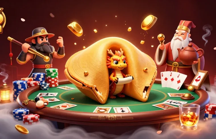 Experience winning strategies with 56 win as a wise dragon guides players through a vibrant casino scene.